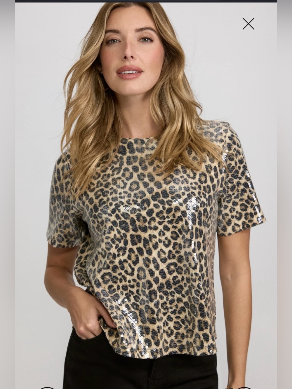 New Laura Petites women's sequin leopard print short sleeves top/blouse size M